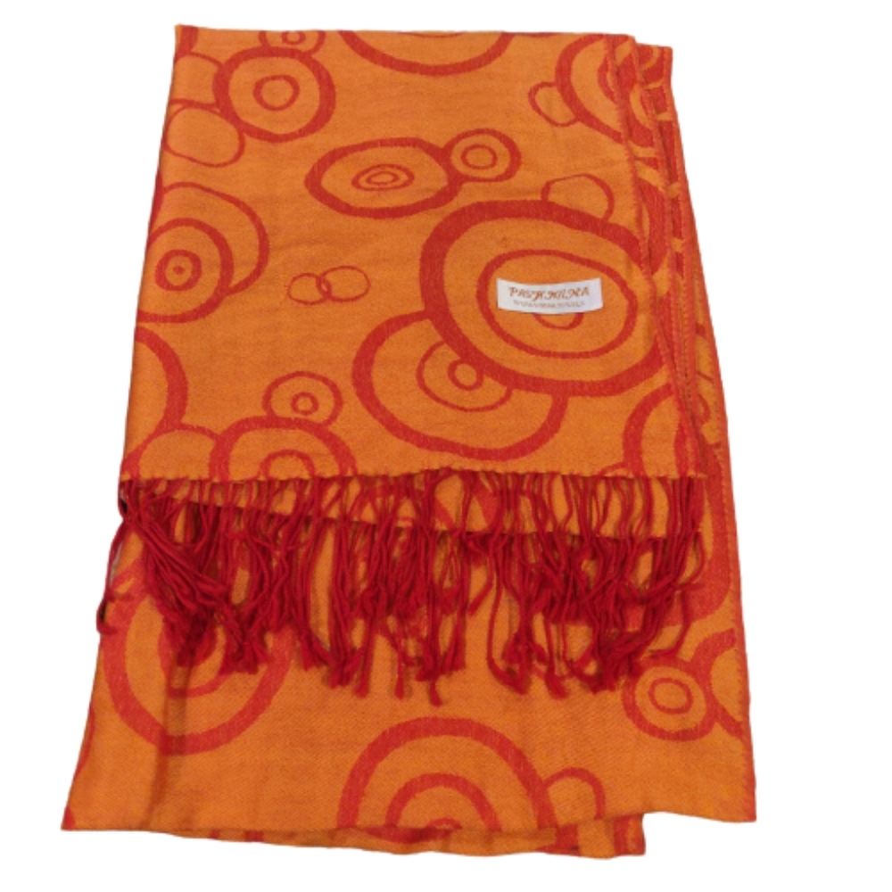 Pashmina Orange Graphic Silk Blend Fringed Scarf